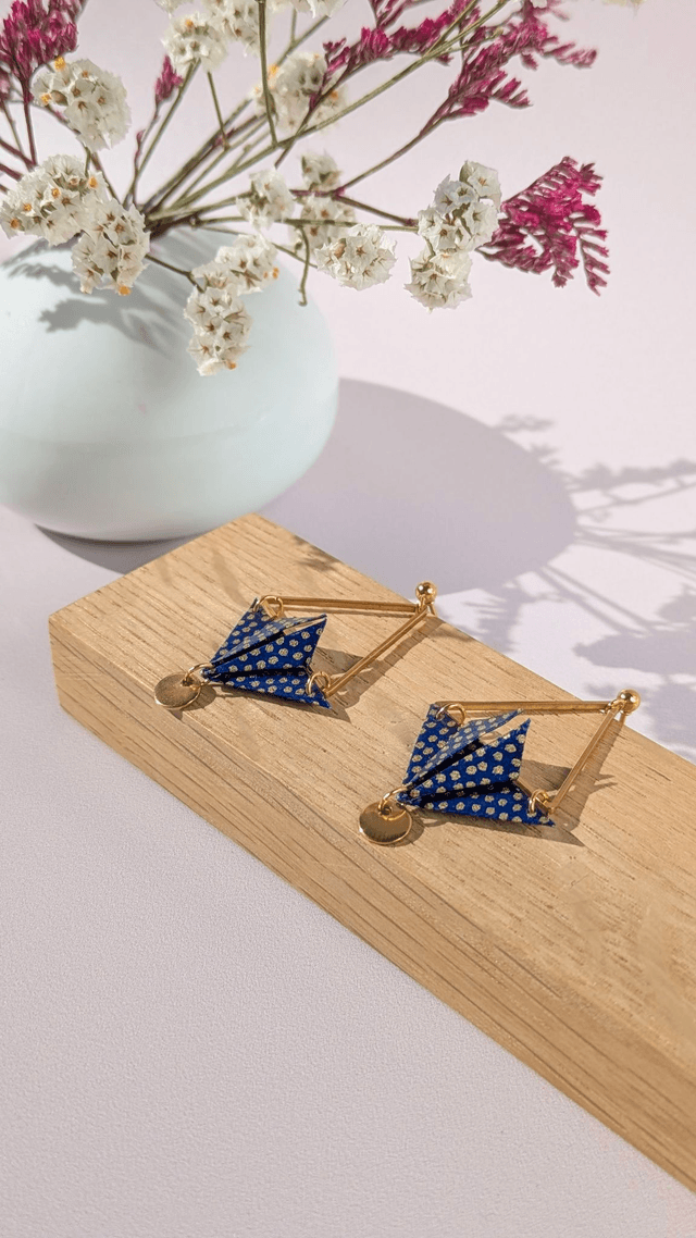 Boucles d'oreilles acier inoxydable Balancelle Bleu points