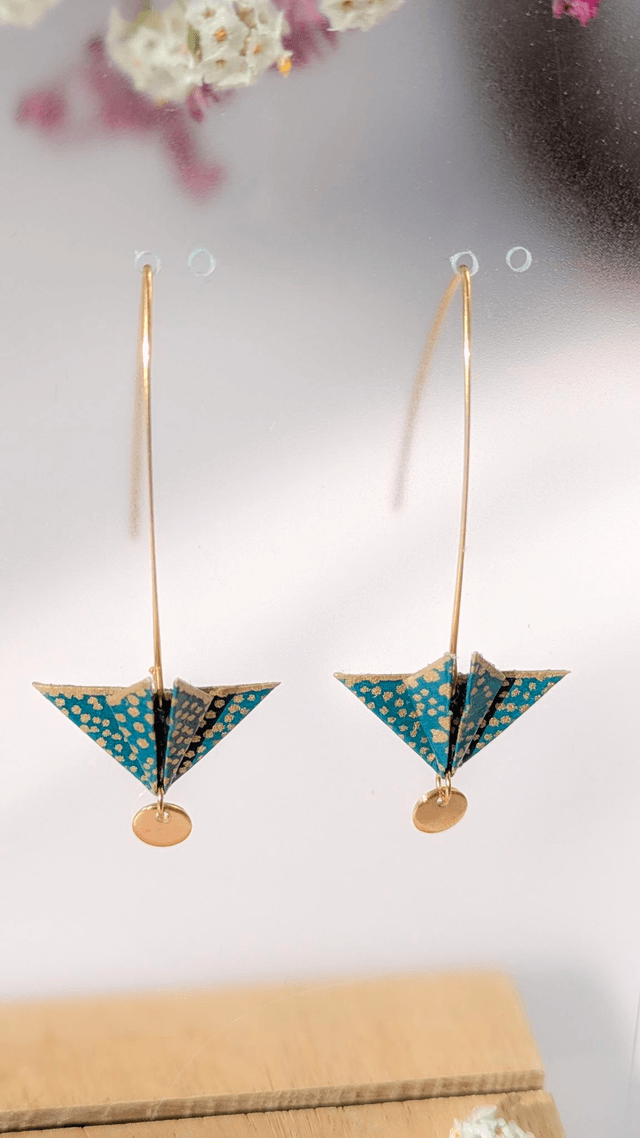 Boucles d'oreilles Balancelle "Parapluie" Vert points