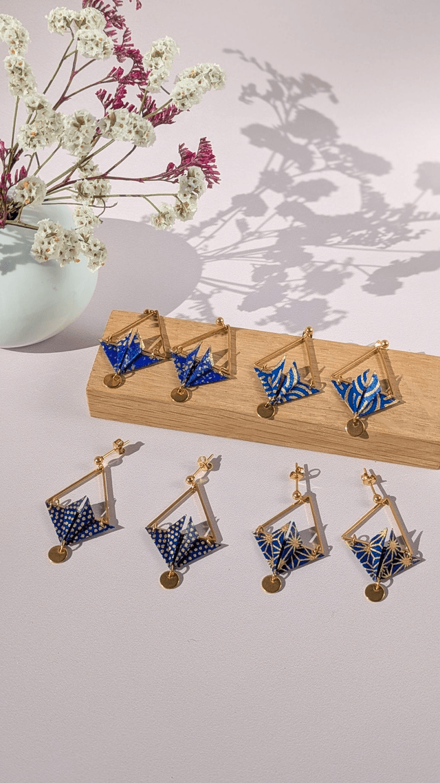 Boucles d'oreilles acier inoxydable Balancelle Bleu géométrie