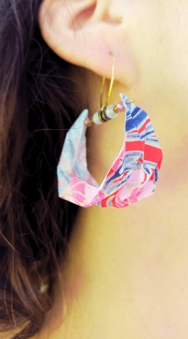 Boucles d'oreilles origami Lune ou l'autre rouge carmin taille L