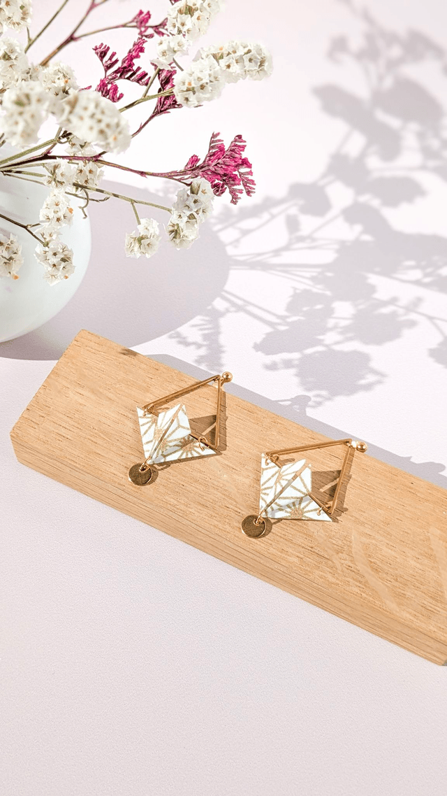 Boucles d'oreilles acier inoxydable Balancelle Blanc géométrique