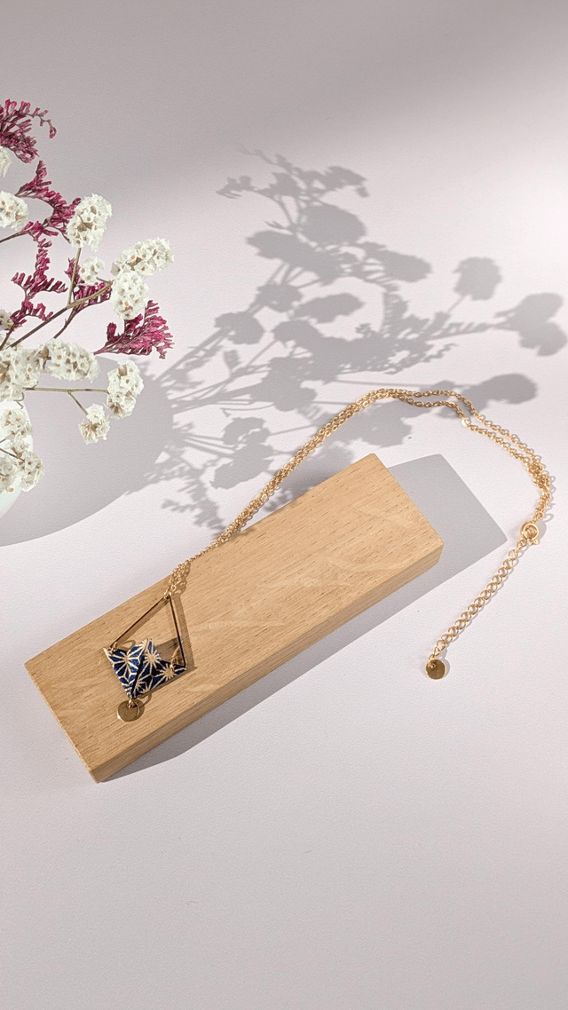 Collier acier inoxydable Balancelle Bleu géométrie