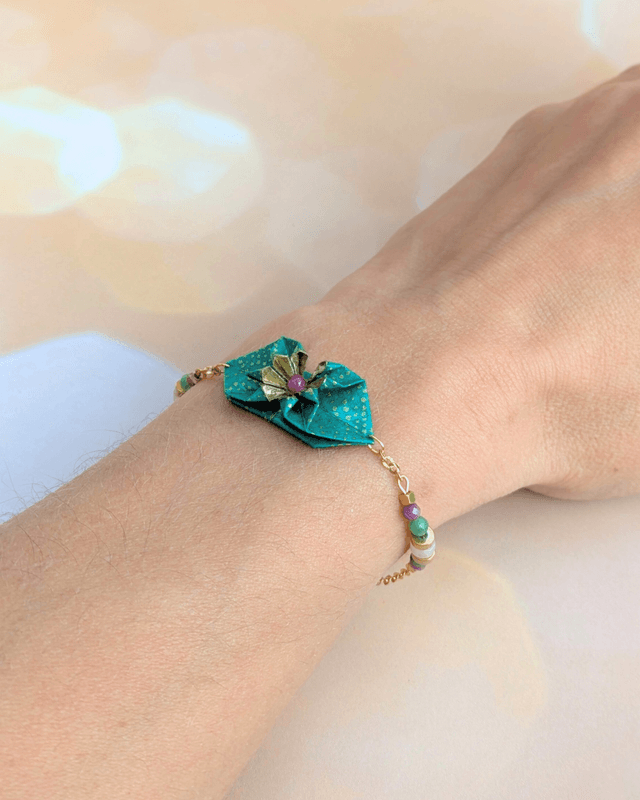 Bracelet origami Nymphéa Vert soizite - Léger et élégant -