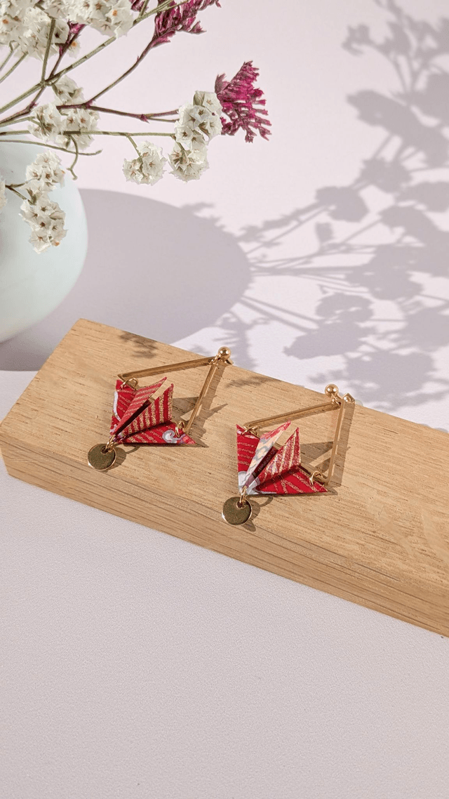 Boucles d'oreilles acier inoxydable Balancelle Rouge vague 2