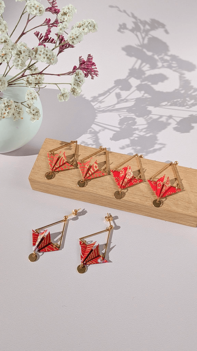 Boucles d'oreilles acier inoxydable Balancelle Rouge vague 1