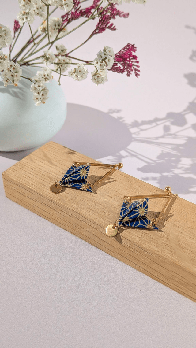 Boucles d'oreilles acier inoxydable Balancelle Bleu géométrie