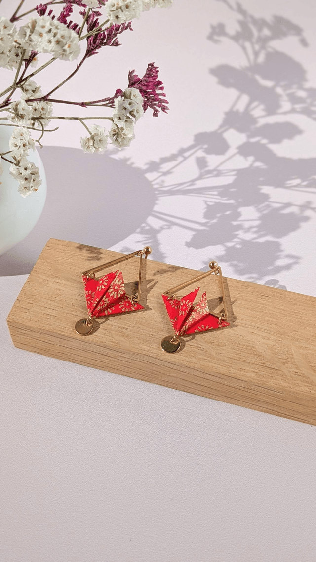 Boucles d'oreilles acier inoxydable Balancelle Rouge fleurs