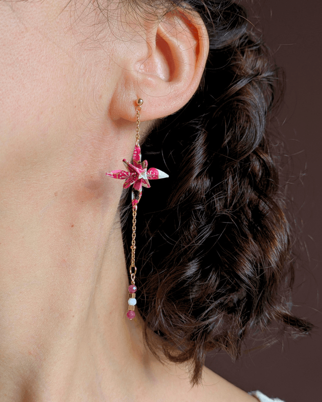 Boucles d'oreilles origami Rêve étoilé - Rose -
