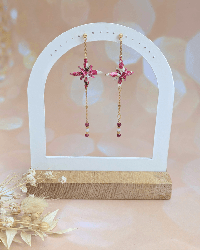 Boucles d'oreilles origami Rêve étoilé - Rose -