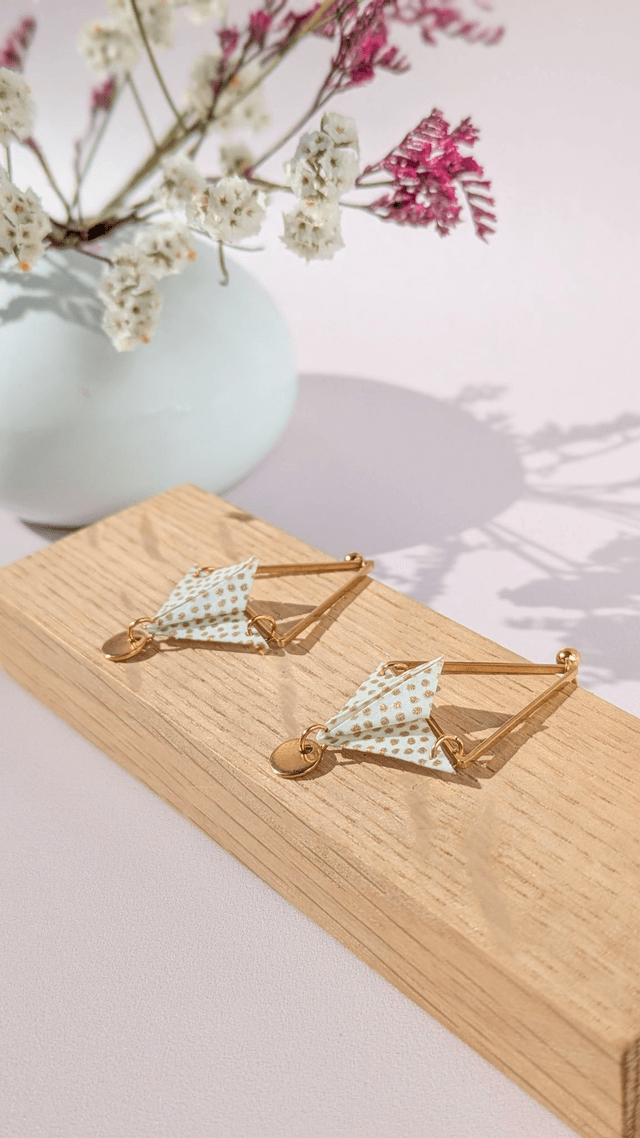 Boucles d'oreilles acier inoxydable Balancelle Blanc points