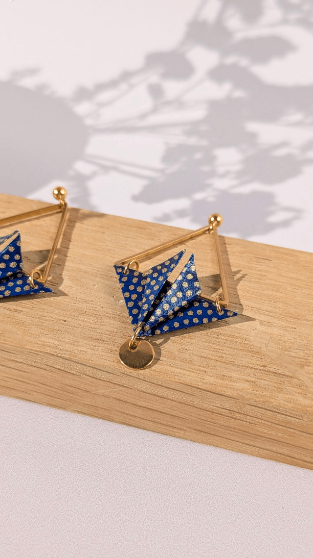 Boucles d'oreilles acier inoxydable Balancelle Bleu points