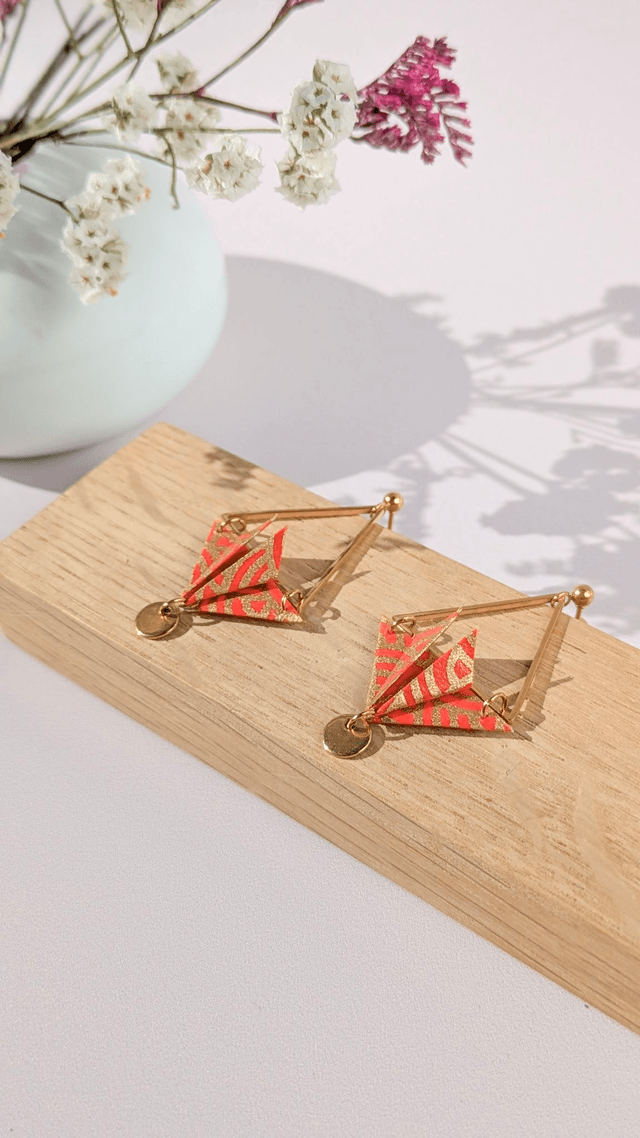 Boucles d'oreilles acier inoxydable Balancelle Rouge vague 1
