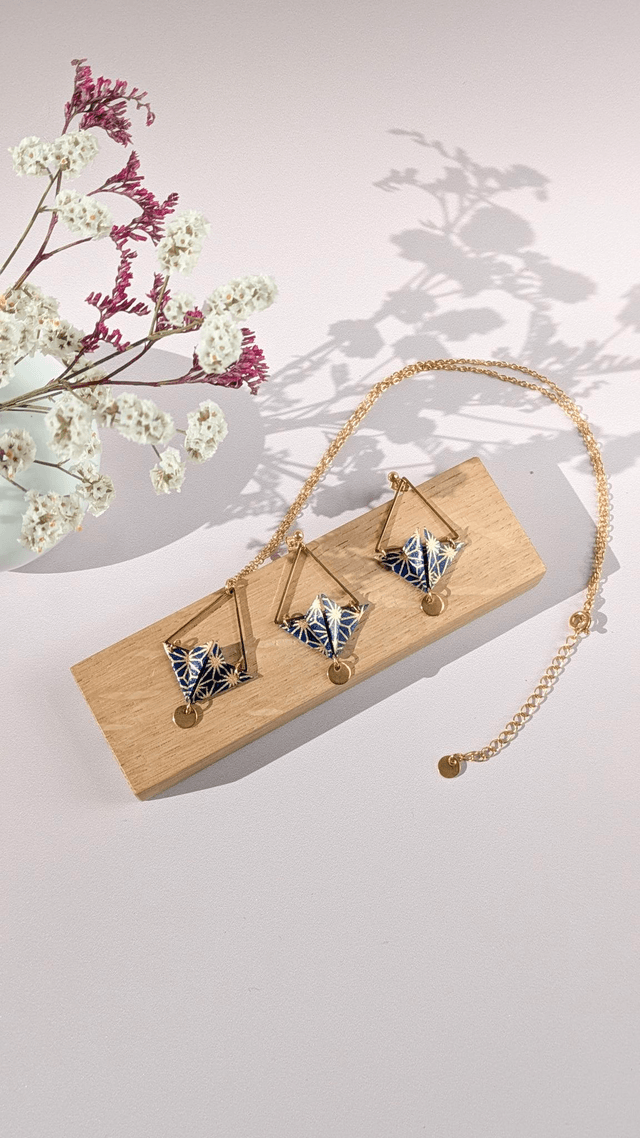 Collier acier inoxydable Balancelle Bleu géométrie