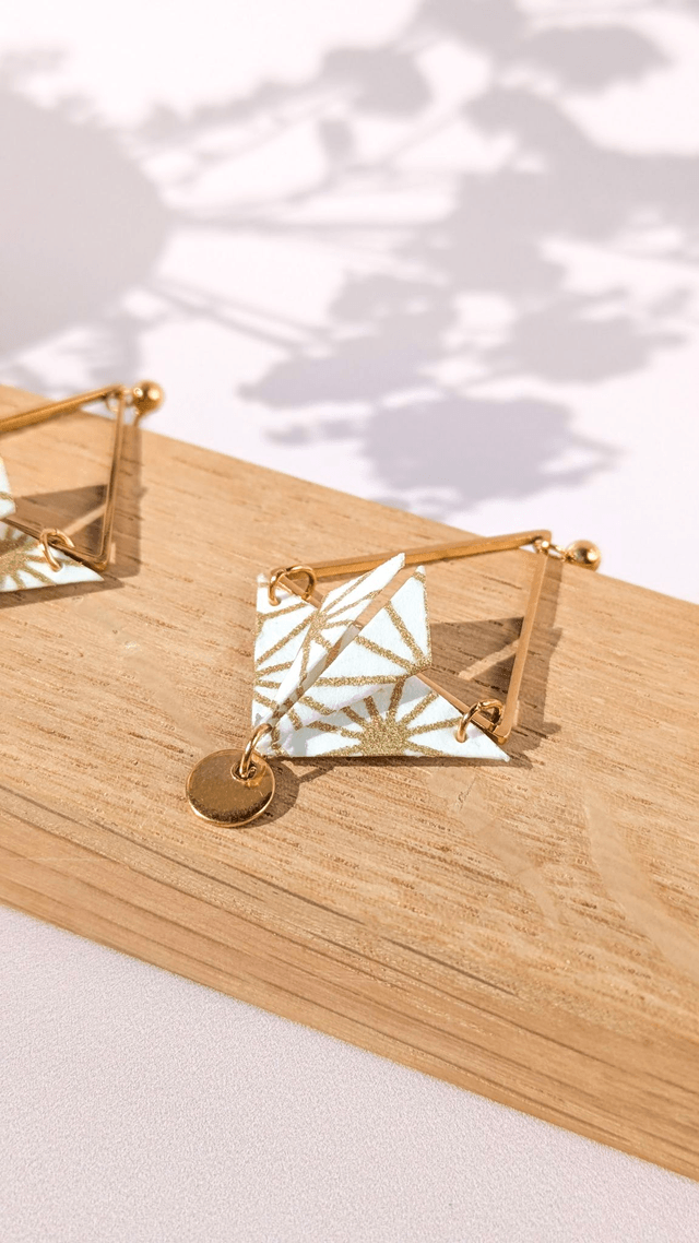 Boucles d'oreilles acier inoxydable Balancelle Blanc géométrique