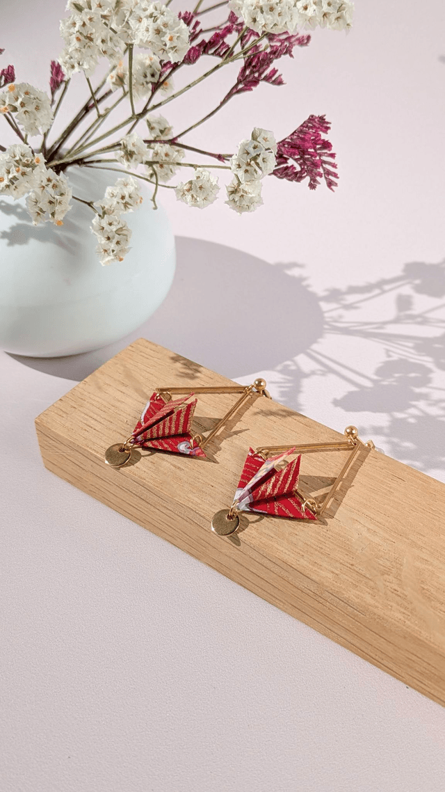Boucles d'oreilles acier inoxydable Balancelle Rouge vague 2