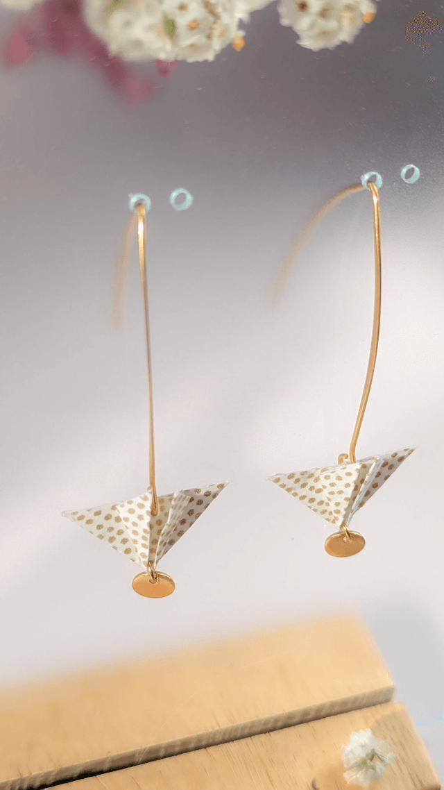 Boucles d'oreilles Balancelle "Parapluie" Blanc points