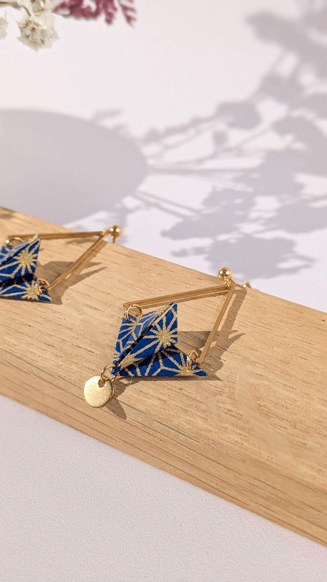 Boucles d'oreilles acier inoxydable Balancelle Bleu géométrie