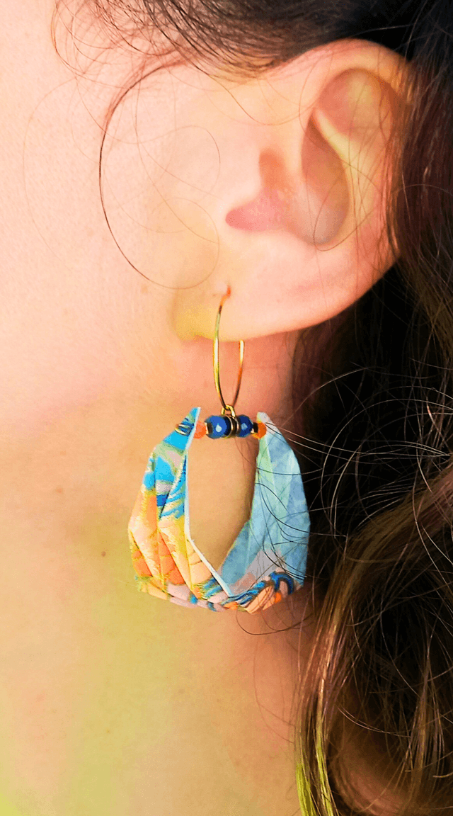 Boucles d'oreilles origami Lune ou l'autre rose poudré taille L