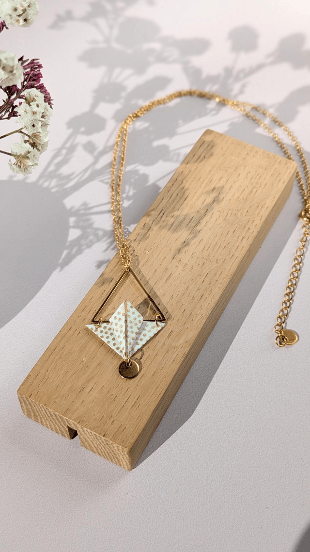Collier acier inoxydable Balancelle Blanc points