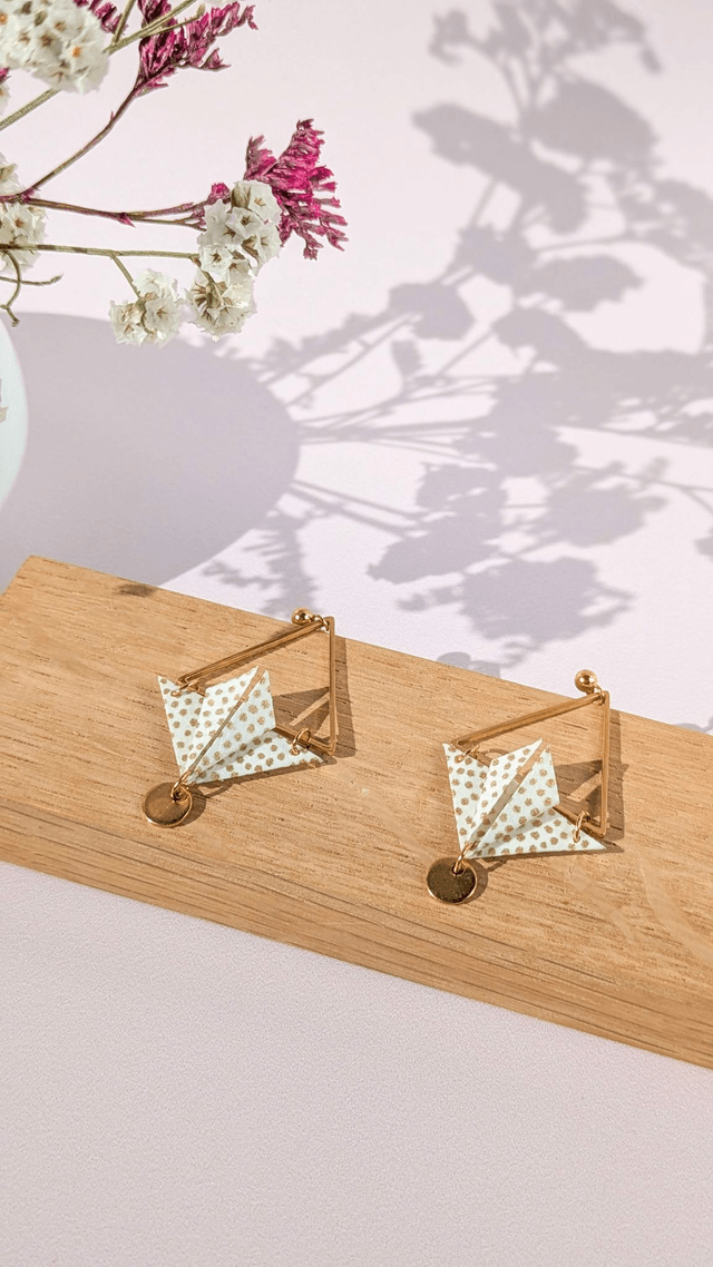 Boucles d'oreilles acier inoxydable Balancelle Blanc points