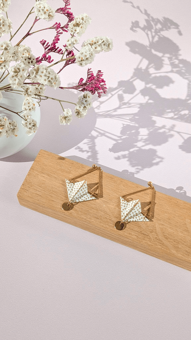Boucles d&#039;oreilles acier inoxydable Balancelle Blanc points