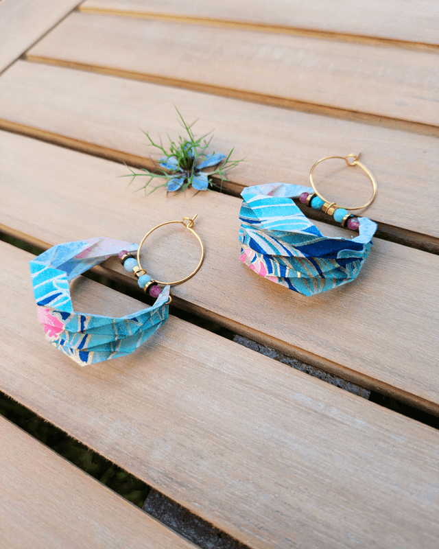 Boucles d&#039;oreilles origami Lune ou l&#039;autre bleu nuit taille L