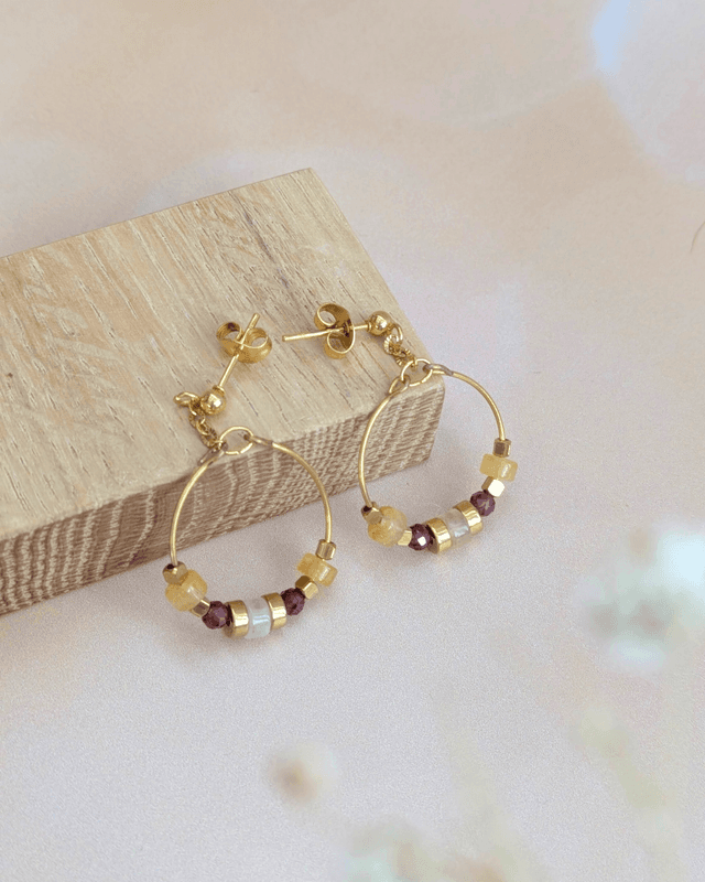 Nymphéa -Rouge grenat- Boucles d&#039;oreilles perle