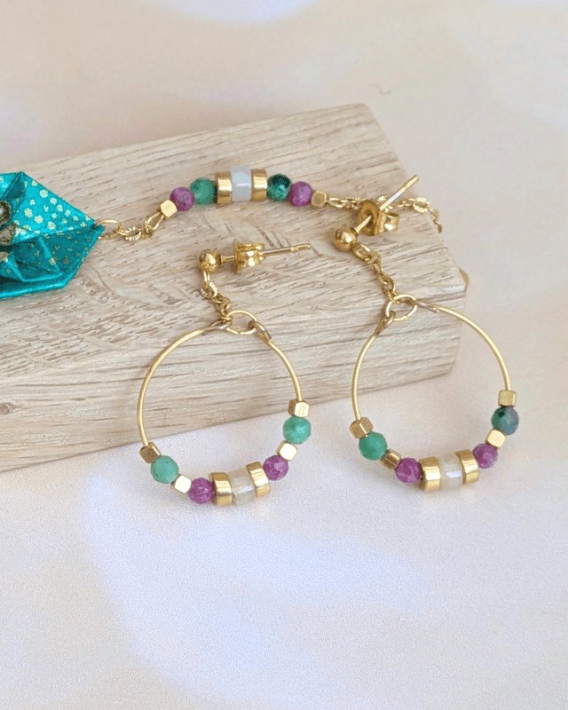 Boucles d&#039;oreilles acier inoxydable Nymphéa Vert soizite