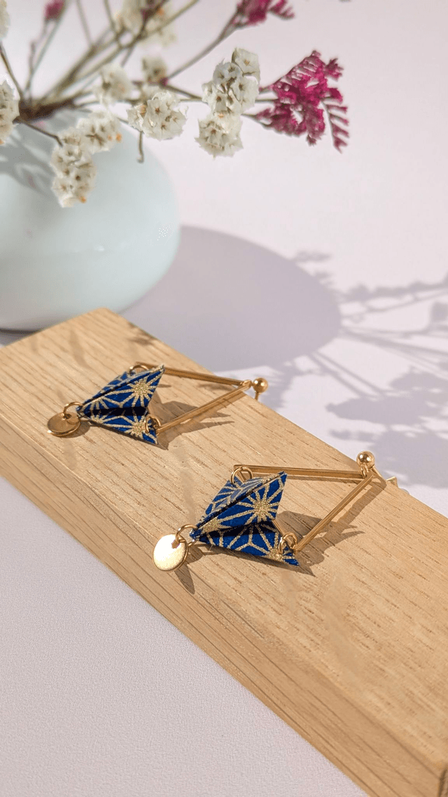 Boucles d&#039;oreilles acier inoxydable Balancelle Bleu géométrie