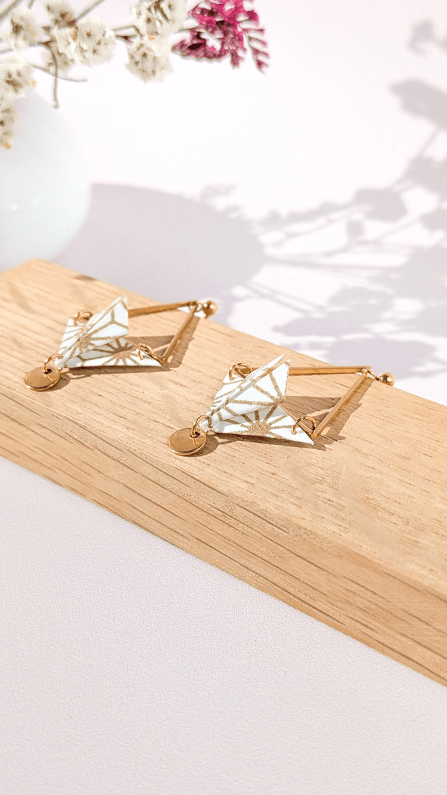 Boucles d&#039;oreilles acier inoxydable Balancelle Blanc géométrique