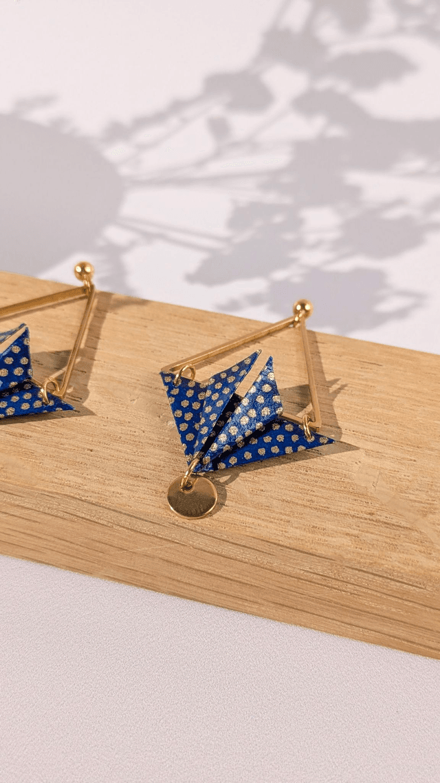 Boucles d&#039;oreilles acier inoxydable Balancelle Bleu points