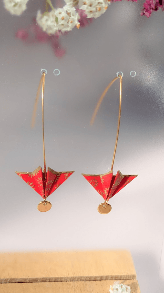 Boucles d&#039;oreilles Balancelle &quot;Parapluie&quot; Rouge fleurs