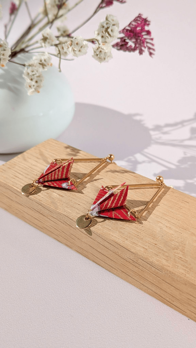 Boucles d&#039;oreilles acier inoxydable Balancelle Rouge vague 2