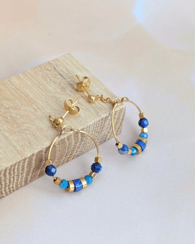Boucles d&#039;oreilles acier inoxydable Nymphéa Bleu apatite