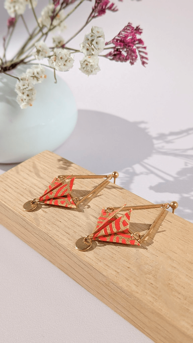 Boucles d&#039;oreilles acier inoxydable Balancelle Rouge vague 1
